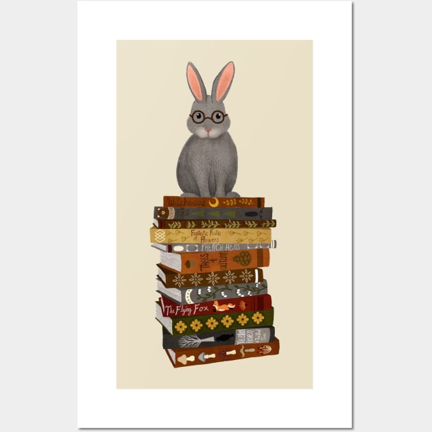 Rabbit on Books Wall Art by annyamarttinen